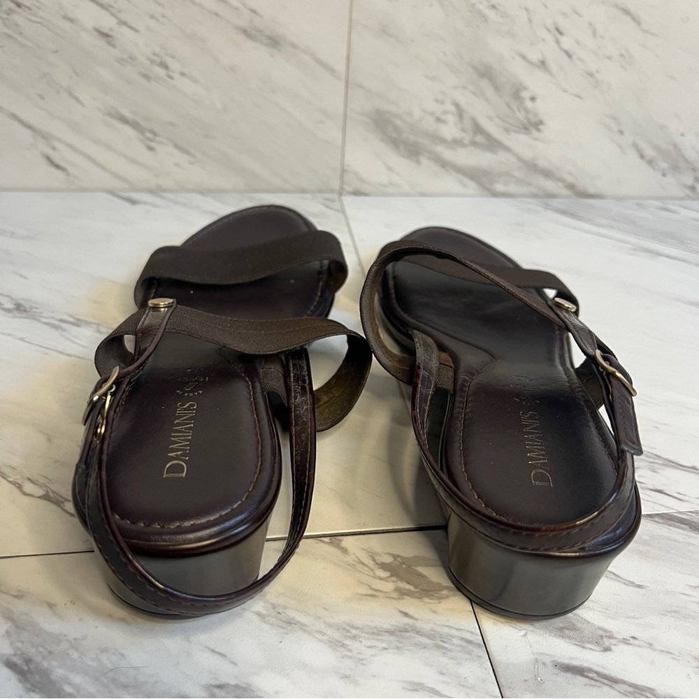 NEW Damiani's Brown Italian Stretch Wedge Slingback Sandals SZ 9.5 - Picture 4 of 5